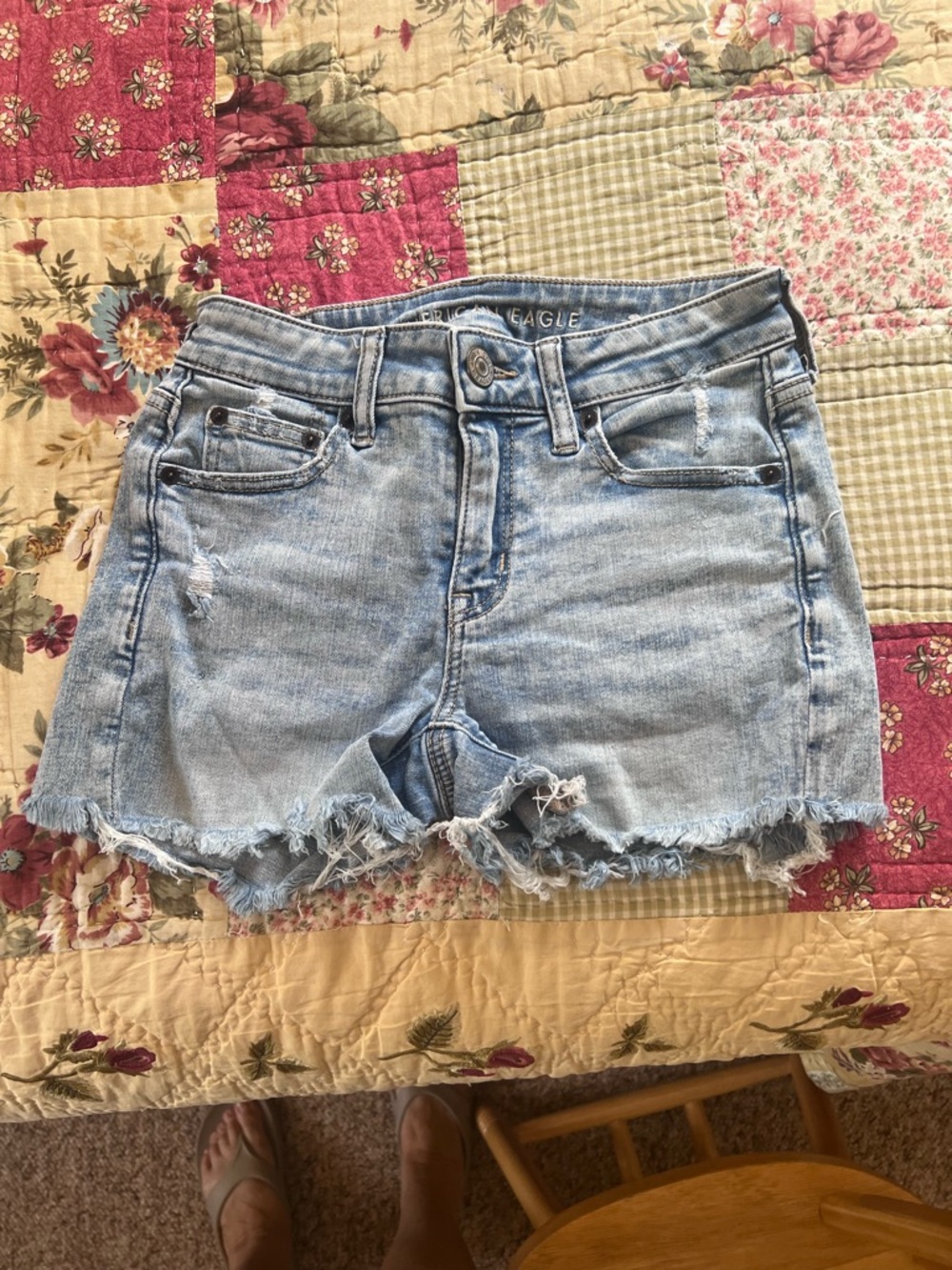 American Eagle Outfitters Light Wash Distressed Denim Cutoff Shorts